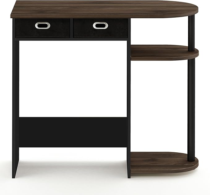 Furinno GO GREEN Desk 31.5 Wide Gaming Desk with 2 Side Shelves and Storage Bins Computer Desk Office Desk for Home Office Study Room Dorm Bedroom Columbia Walnut