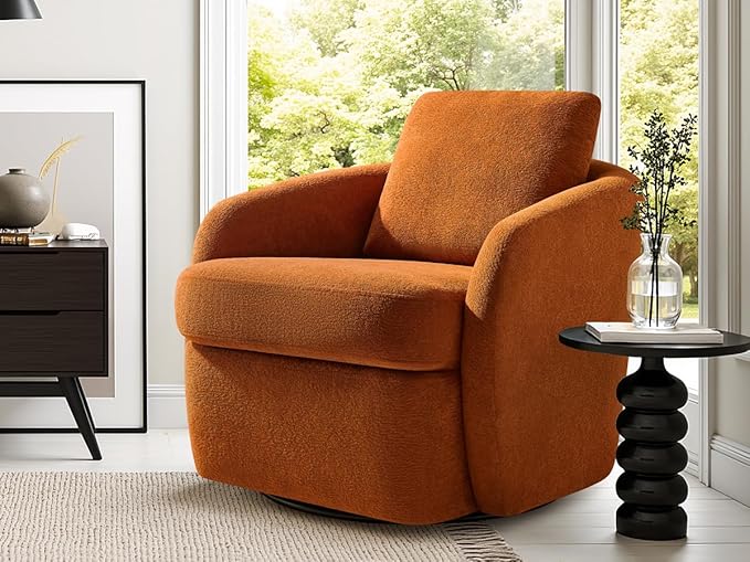 Swivel Barrel Chair Cloud 360° Upholstered Armchair with Removable Throw Pillow for Living Room Bedroom Modern Comfy Single Sofa Chairs Fully Assembled Set of 2 Curry