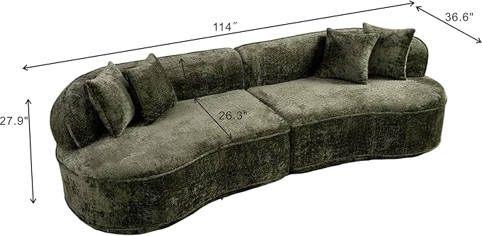 114-Inch Curved Boneless Sofa Couches Compressed 4-Seat Foam Couch for Living Room Bedroom Boneless Modular Cloud Sofa Curved Floor Couch with 4 Pillows No Assembly