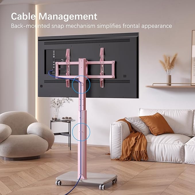 Pink Rolling TV Stand for 32 to 55 65 75 85 Inch TVs Corner TV Floor Stand with Mount Universal Portable Mobile TV Cart on Wheels Small TV Stand for Bedroom Living Room Conference Room