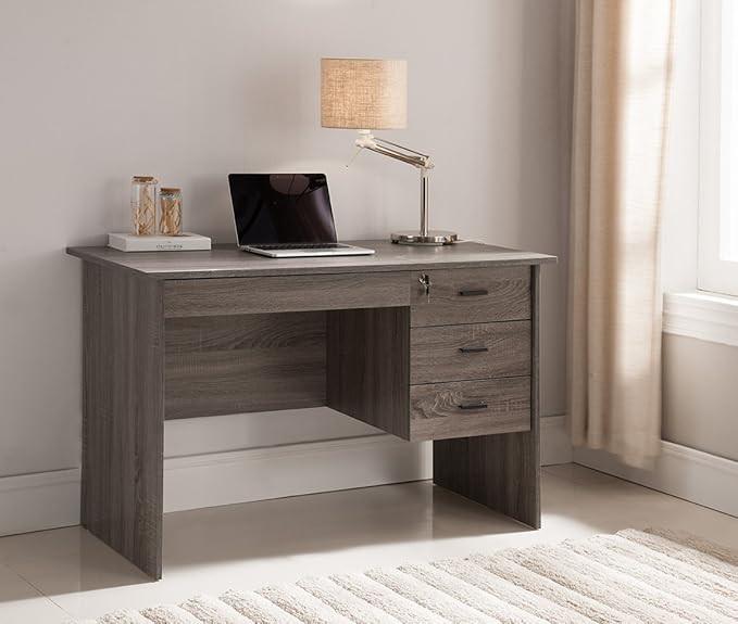Executive Office Desk Lockable 3 Drawer Home Office Desk Distressed Grey