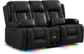 TUNYI Wall Hugger Loveseat Recliner Sofa with Console Power Reclining Loveseat RV Couch with Massage &amp Heat/USB/Outlet/Storage/LED Light/Speaker (Black)