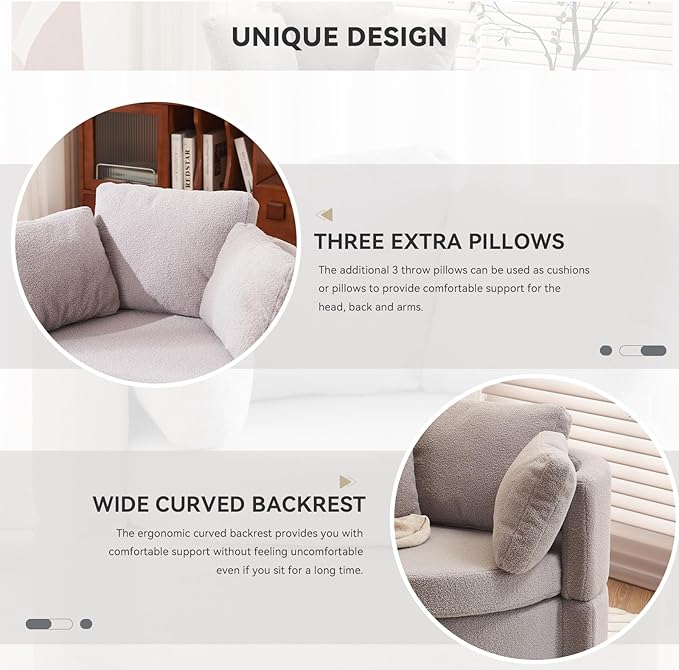 FOXHUNTER Swivel Barrel Chair 360 Degree Swivel Round Storage Chair with 3 Pillows Oversize Teddy Swivel Accent Chair Comfy Single Sofa Chair for Nursery Living Room Bedroom (Light Gray)