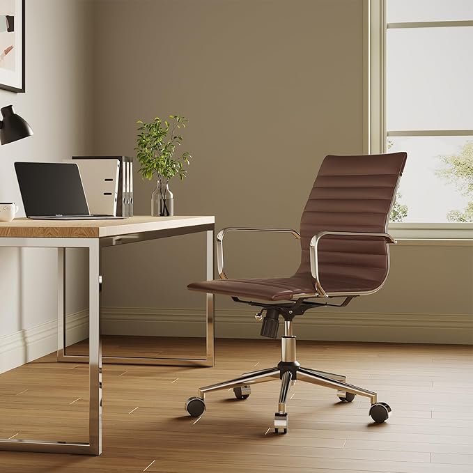 Arm Chair Ergonomic Office Chair with Wheels and Armrests Adjustable Heavy-Duty Swivel Chair for Home and Office Wide 22.83in Seat for Women and MenBrown
