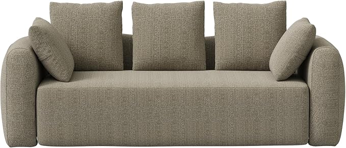 101 Curved Sofa Cloud Couch for Living Room Comfy Chenille 3-Seater Boneless Sofa Extra Deep &amp Wide Seat with 5 Throw Pillows No Assembly Needed Camel