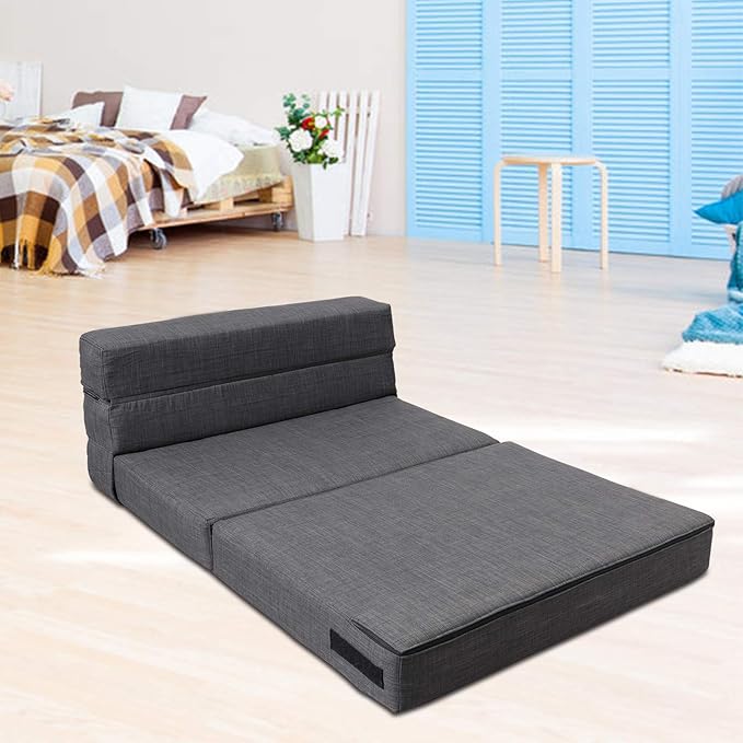 ANONER Fold Sofa Bed Couch Memory Foam with Pillow Futon Sleeper Chair Guest Bed and Fold Out Couch Washable Cover Twin Size Dark Gray