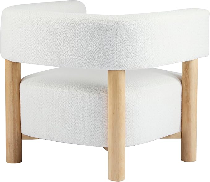 Christopher Knight Home Carly Low Profile Accent Chair Round Backrest Side Chair Living Room Armchair with Boucle Fabric Cushion Comfy Reading Chair for Bedroom Wooden Single Lounge Sofa White