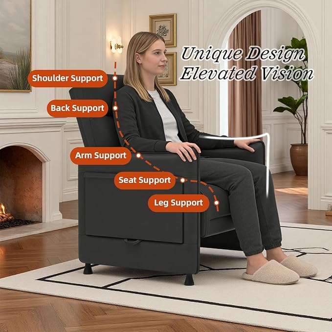 Faux Leather Accent Soft Chairs Set of 2 with Flip-Up Tray Table Side Pocket Ergonomic Soft Backrest &amp Elastic Cushion Modern Accent Chairs for Living Room Bedroom Black