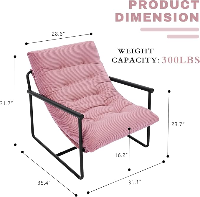 Modern Accent Chair for Living RoomArm Chair with Metal FrameUpholstered Armchair with Soft Cushion for Bedroom Lounge Reading Room (Pink)