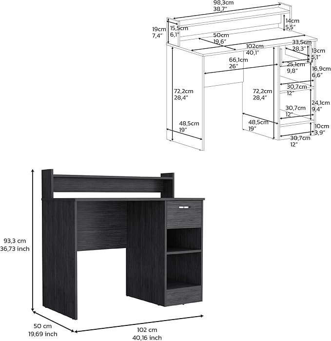 Home Office Desk Computer Desk with Top Open Shelf 1-Drawer and 2-Storage Shelves Smokey Oak