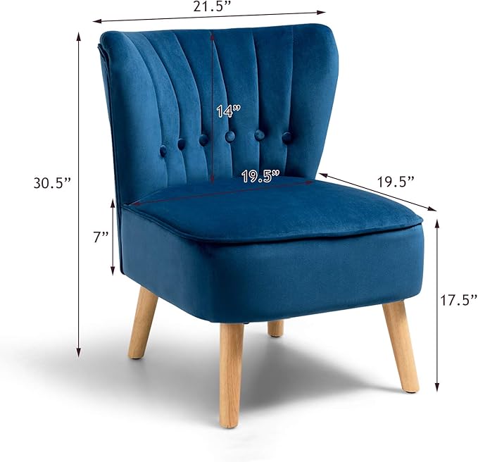 S AFSTAR Armless Accent Chair Wingback Velvet Sofa Chair with Solid Rubber Wood Legs &amp Thick Padded Seat Upholstered Leisure Club Chair for Living Room Guest Room Coffee Shop (2 Blue)