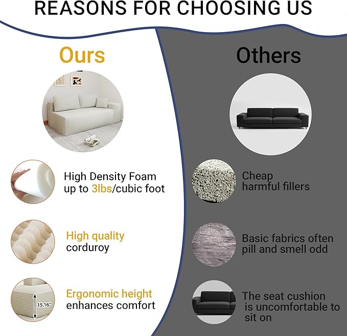 68 2 Seater Cloud Loveseat Sofa Plush Corduroy Fabric Modern Modular Couch Deep Seat Sleeper Couch Reading Chairs for Living RoomBedroom Movie RoomNo Assembly Required Left Facing Beige
