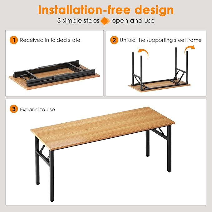 Need Office Computer Desk - 54.3L Sturdy and Heavy Duty Folding Laptop TableWriting Table/Home Office Desk/Sewing TableNo Assembly Required (Teak&ampBlack) AC5BB138