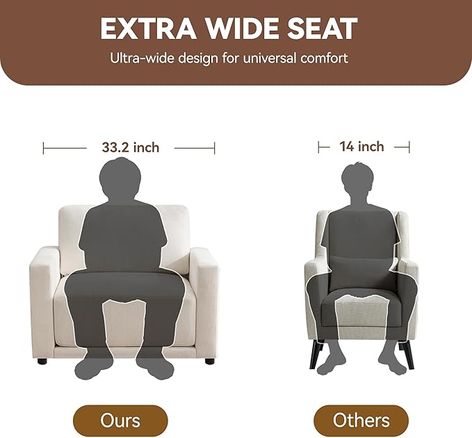 44.2 Chenille Oversized Chair with Movable Ottoman Modular 1 Seat Couch with Thickened Cushions Modern Single Sofa Chaise Lounge Reading Chair for Living Room Small Apartment White