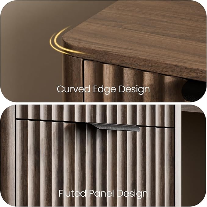 60 Fluted Home Office Desks with Storage Modern Executive Desk Computer Desk with Drawer &amp Cabinet Wood Work Desk for Office Bedroom Study Living Room Walnut