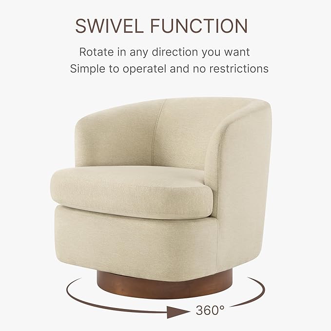 Swivel Accent Chair Barrel Armchair with Upholstered Performance Fabric and Wood Base for Bedroom Waiting Living Room 2 PCS Oatmeal