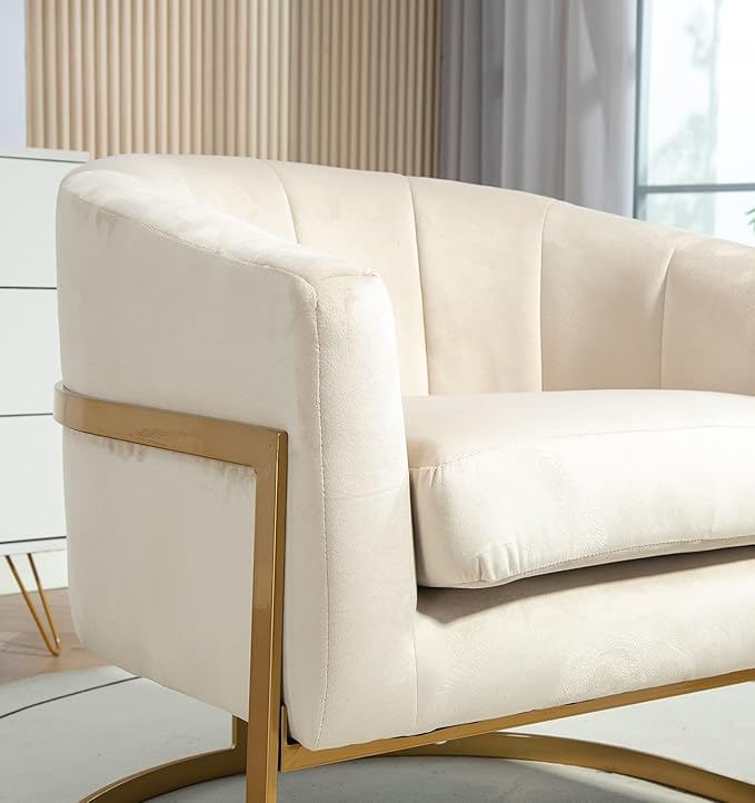 Velvet Modern Accent Armchair - Luxury Gold Frame | Versatile Seating for Living Room Bedroom Office Beige