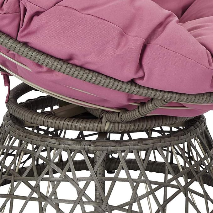 OSP Home Furnishings Wicker Papasan Chair with 360-Degree Swivel Grey Frame with Purple Cushion