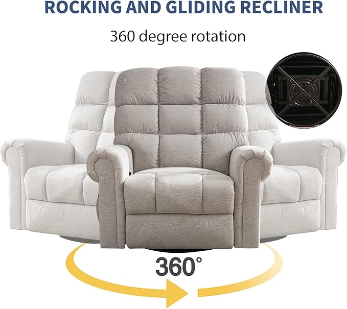 ANJ 360°Swivel Rocker Recliner Chair with Massage and Heat Manual Overstuffed Oversized Swivel Recliners for Big Man Large Glider Rocking Reclining Chairs for Nursery Living Room Beige 2PCS