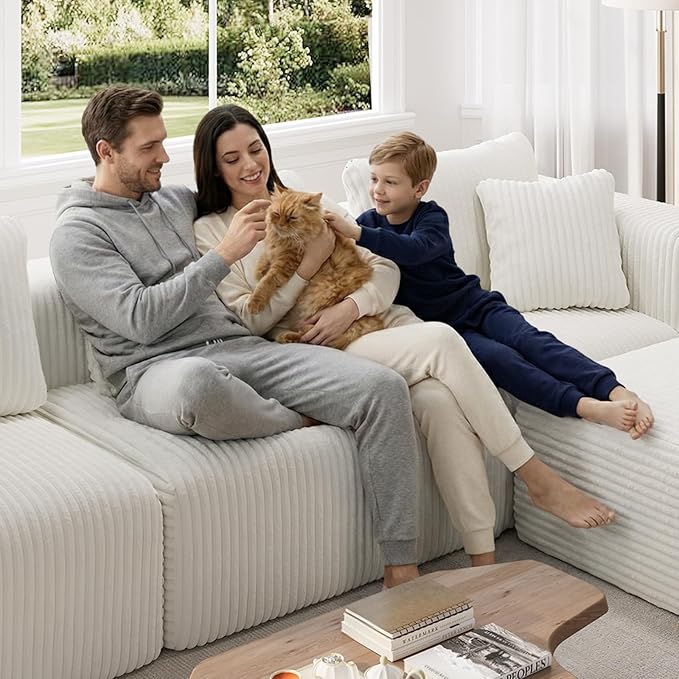 Novilla Modular Sectional Sofa Modern Cloud Sectional Couch with Smarts Coil® Support Upholstered Boneless Couch for Living Room Apartments Bedroom No Assembly Required Beige (Ottoman)