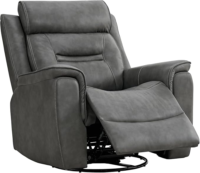 Leather Recliner Chair 360° Swivel Rocker for Adults Manual Rocking Reclining Chair with Adjustable Backrest Footrest for Living Room Bedroom Home Theater Seating