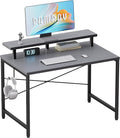 Pamray 32 Inch Small Computer Desk with Monitor Stand Simple Office Desk with Headphone Hook for Small Spaces Kids Study Writing Table for Bedroom Grey