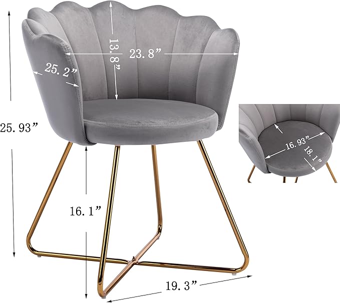 Velvet AccentConversation Lounge Chair with Iron Metal Gold Plated Legs Suitable for Office Lounge Living Room Set of 2 Grey