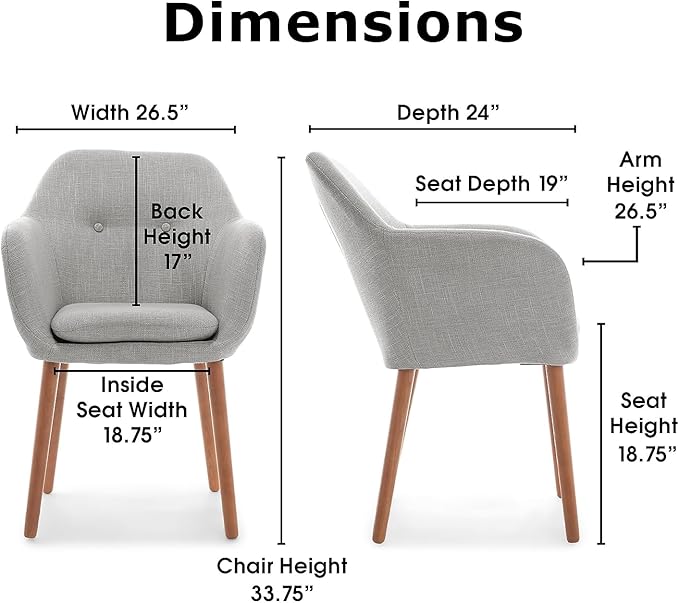 Elle Decor Roux Mid-Century Living Room Accent Armchair Soft Sofa Upholstered Linen Fabric Cushion Seat Chair
