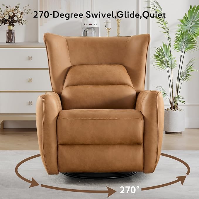 Bonzy Home 270° Swivel Power Recliner Chair 30° Rocking Chair with Lumber Cushion and Highly Enveloping Backrest Electric Reclining Home Theater Seat for Nursery Bedroom Living Room Brown