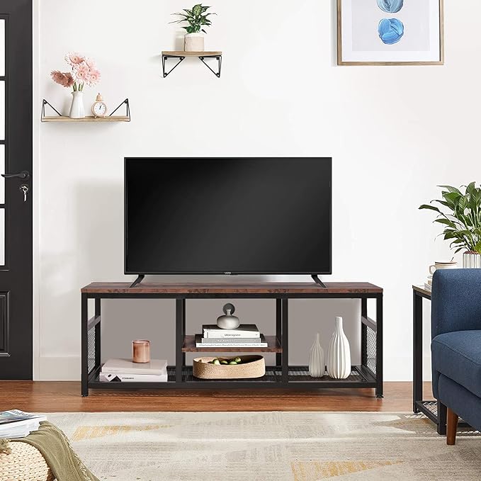 VECELO TV Stand for 55 Inch Entertainment Center Media Console Table with Storage for Living Room and Bedroom 47 Inch Brown+Black