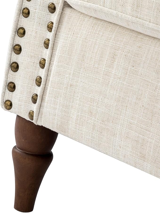 Modern Upholstered Accent Chair with Wood Legs Wingback Armchair with Removable Cushion Comfy Nailhead Trim Lounge Chair Single Sofa Reading Chairs for Living Room Bedroom