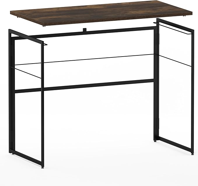 Furinno Riau No Tool/No Assembly/Folding Metal Frame Computer Desk Rustic Oak/Black 39 Inch