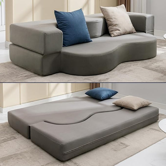 Mjkone Full Size Folding Sofa Bed Fold Out Futon Sofa Bed Foldable Floor Couch Bed with Memory Foam Convertible Sleeper Couch Beds Stylish Lazy Sofa Beds for Living Room Guest Room Light Gray