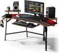 EUREKA ERGONOMIC 72 Gaming Desk W Keyboard Tray Wing-Shaped Music Studio Desk Large Computer Table W LED Convertible Monitor Stand Dual Headphone Hanger for Recording Live Streamer Walnut Wood