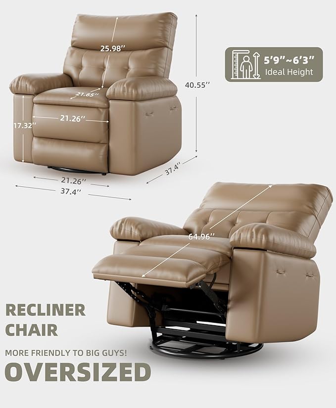 GarveeHome Electric Swivel Massage Chair Power Rocking Recliner with Vibration and Heating Overstuffed PU Leather Single Sofa with USB Port and Storage Glider for Living Room Nursery