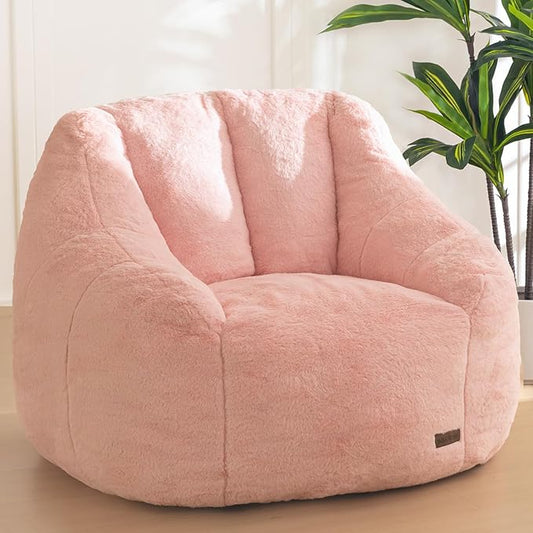 MAXYOYO Bean Bag Chair Comfy Bean Bag Sofa with Back Support Faux Fur Bean Bag Chair for Adults and Kids Stuffed Floor Sofa for Living Room Bedroom Apartment Pink