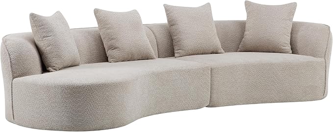 Merax 126 Inch Curved Sectional Sofa Oversized 5-Seater Modern L-Shape Couch with 4 Pillows Modular Velvet Fabric Sofa for Large Living Room Almond