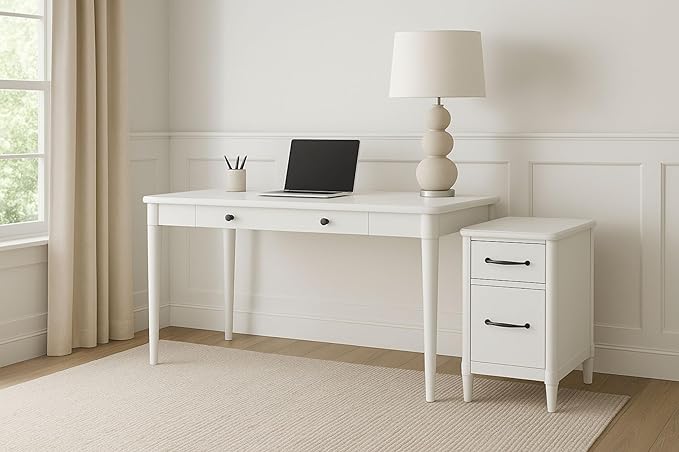 2 Drawer Small File Cabinet with Lock - Solid Wood Under Desk Locking Drawers Storage Organizer for Home Office Filing CabinetsWhite