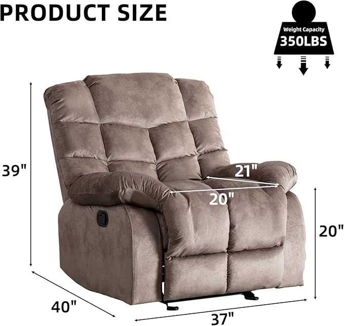 EBELLO Manual Recliner Chair Soft Fabric Reclining Chair with Soft Padded Headrest and Armrest Overstuffed Single Sofa for Living Room Brown
