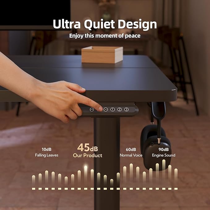 INNOVAR Electric Standing Desk Adjustable Height Stand up Desks 55 x 24 Inches Sit Stand up Desk for Home Office Computing 3-Preset Memory Height Ergonomic Rising Desks Black