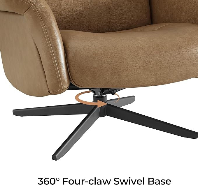 CHITA Genuine Leather Self-Weight Reclining Swivel Chair with Adjustable Headrest and Ottoman for Living Room Office Mocha