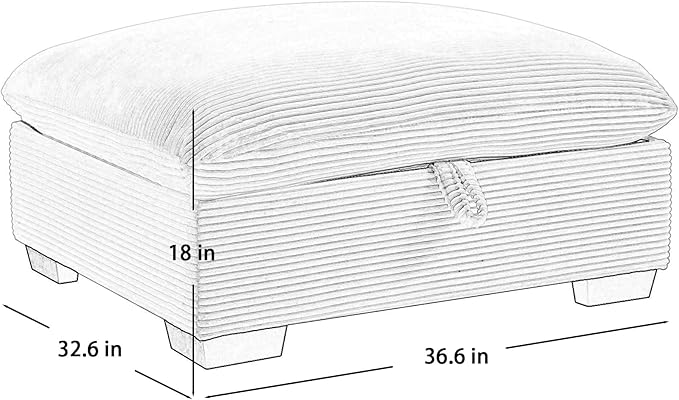 Corduroy Square Storage Ottoman with Removable Cushions 36.6 Inch Corduroy Fabric Cloud Ottoman Footrest for Modular Sofa Living Room Furniture Easy Assembly Green