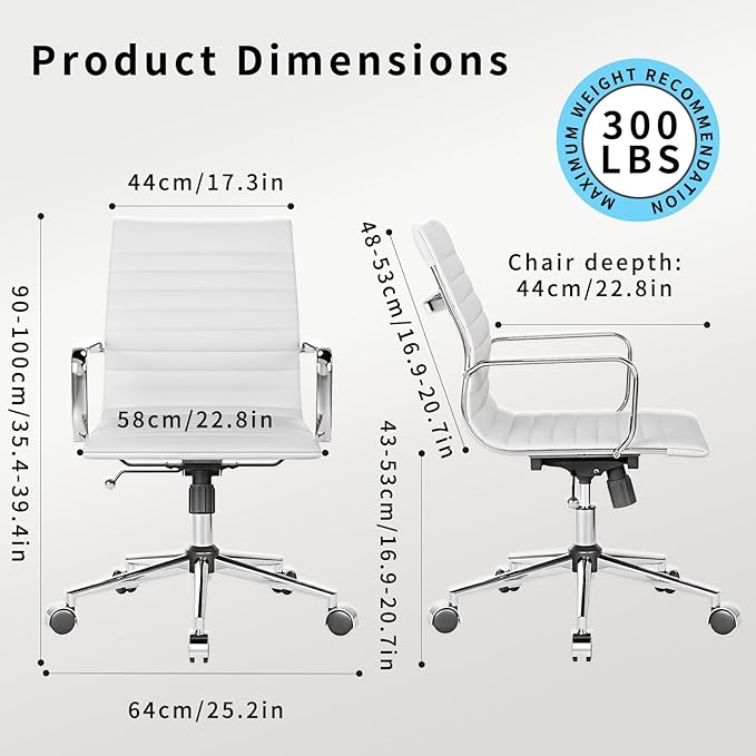 White Office Chair Ergonomic Swivel Desk Chair with Armrests Comfortable Heavy-Duty Chair for Office or Conference Table White 22.83in Seat（1pc）