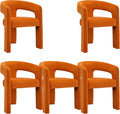 Wahson Orange Dining Chair Set of 5 Velvet Upholstered Modern Barrel Chair Round Dining Chairs with Wooden Legs Assembled Accent Armchairs for Dining Room/Living Room/Bedroom/Side