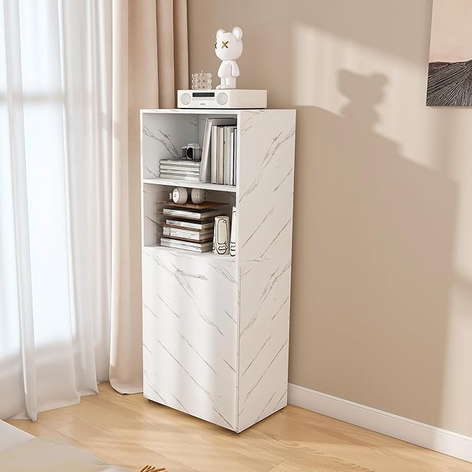 50 Inch Stretchable Computer Desk with BookshelfModern Compact Home Office Desk with Storage Shelves and Mobile Wheels Wood Foldable Desk for Bedroom Study Room Office(White Marble)