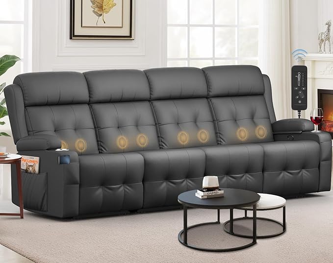 Recliner Sofa Massage Reclining Sofa 4 Seater Sets Heavy Weight Capacity RV Loveseat Clearance with Storage Cup Holders Wall Hugger Couches for Living Room