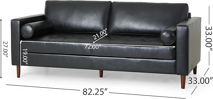 Merax Upholstered PU Sofa Classic 3 Seater Leather Couch with Wooden Legs for Living Room Bedroom Officee Black