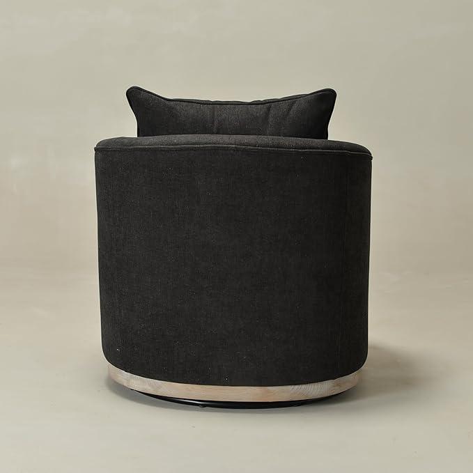 KINWELL 31 Wide Linen Fabric Swivel Barrel Chair FSC Certified Upholstered Swivel Armchair with Pillow Back for Living Room Bedroom Fully Assembled (Black)