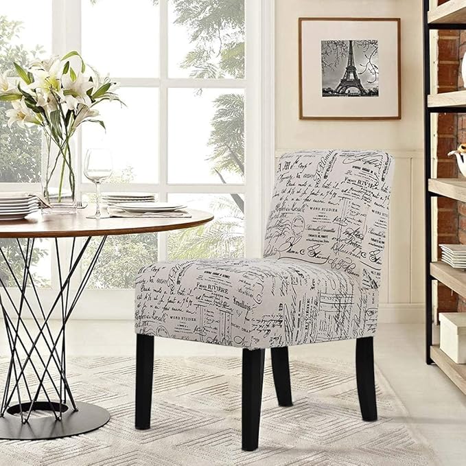 PayLessHere Modern Living Room Chairs - Armless Fabric Accent &amp Side Chairs with Solid Wood Legs White