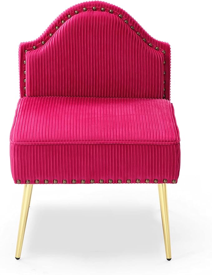Modern Upholstered Pleated Velvet Accent Chair Tufted Dining Office Chairs Armless Slipper Chair Mid-Century Side Chair Single Luxury Sofa Chair with Golden Legs for Living Room Small SpaceFuchsia